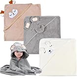 Neuytiky 3 Stücke Kapuzenhandtuch Baby, 80 X 80 cm Babyhandtuch Mit Kapuze, Niedliches Handtuch Mit Kapuze, Nettes Kinder Badetuch mit Tiermuster, Babybadetücher Für Babybaden