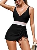 SHEKINI Badeanzug Damen Bauchweg Sexy Einteilige V Ausschnitt Gepolsterte BH Push Up Badekleider Hohe Taille Swimsuits Bademode