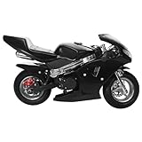 Haibinsuo Mini-Motorrad, 2-Takt, 49 cc, Gasmotorrad, Kindermotorrad mit Doppelscheinwerfern, Gummi-Lenker, bestes Weihnachts- und Geburtstagsgeschenk für Kinder ab 12 Jahren, Schwarz