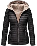 MARIKOO Damen Steppjacke Übergangsjacke gesteppte Jacke mit Kapuze Frühjahr Stepp B857 [B857-Asr-Schwarz-Gr.M]