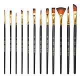 12 Stück Pinselset,Premium Nylon Acrylfarben Pinsel,Künstler Acryl Bürste,Malerei Ölfarben Brush Set fur Acrylfarben,Öle und Gouache (Schwarz)