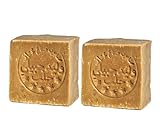 IchbinPUR – Original Aleppo Seife Doppelpack (2x150g), 95% Olivenöl 5% Lorbeeröl, traditionelles Rezept, Haarseife, Duschseife, Handseife, Naturseife, Savon d‘Alep, Plastikfrei