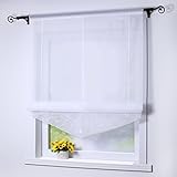 Joyswahl Raffrollo Voile Transparentes Bändchenrollo Lisa mit Tunnelzug Stickerei Gardine BxH 80x140cm Weiß 1er Pack