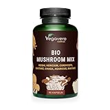Bio Pilz Komplex | 1300 mg | 7 Extrakte: Reishi, Cordyceps, Shiitake, Chaga, Hericium, Agaricus, Maitake | Mushroom Mix - Beta-Glucane & Polysaccharide | Vegan | Dt. Produktion von Vegavero®