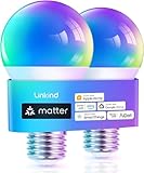 Linkind Matter Smart RGBTW Glühbirne, E27 Lampe Alexa, 45 Szenen & Musiksync, 16 Mio. Farben, Matter über 2.4GHz WiFi, A60 LED Birne kompatibel mit Apple Home/Siri/SmartThings/Google Home, 2 Stück