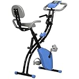 HOMCOM Heimtrainer X-Bike 2-in-1 Fahrradtrainer mit LCD-Display,Pulsmesser, klappbarer Hometrainer Trimmrad mit 8 stufig Magnetwiderstand, 1 Paar Spannseil, Stahl Blau 105x48x118 cm