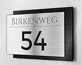 Premium Hausnummer | Firmenschild | Namensschild | Schild mit jedem Wunschtext | selbst gestalten | Aluverbund silber gebürstet | UV Beständig | Witterungsfest für Innen- und Außenbereich H1024
