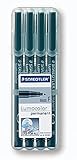 STAEDTLER permanenter Universalstift Lumocolor, wisch- und wasserfest, sekundenschnell trocken, nachfüllbar, Linienbreite 0,6 mm, 4 schwarze Marker in stabiler STAEDTLER Box, 318-9WP4HZ