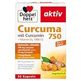 Doppelherz Curcuma 750 mit Curcumin + Vitamin D3 1000 I.E. - Vitamin D unterstützt die normale Funktion des Immunsystems - 30 vegetarische Kapseln