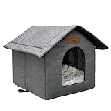 Vinnypet Katzenhaus Für Draußen Winterfest Wasserdicht Wetterfester Katzenhöhle Haustierhaus mit Plüschkissen Warm Hundehöhle Waschbar Hundehaus Tierheim Für Streuner Haustiere 45x40x45