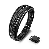 SERASAR 19cm Schwarz Männer-Armband Leder-Armreif Herren-Lederband Herrenarmreif Armschmuck Leder-Schmuck Herrenschmuck Armkette Flecht-Armband Leder-Wickelarmband Leder-Kette Men Leather Bracelet