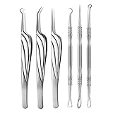 FVION Mitesserentferner Pickel Ausdrücken Werkzeug, Komedonenquetscher Set aus Voller Edelstahl 6 Stk, Akne Pinzette Mitesser Entferner für Nasen/Gesichtspflege - Blackhead Remover