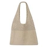 SUOSDEY gehäkelte Mesh Strand Tote Bag, Sommer Urlaub Ästhetische Strick Boho Umhängetasche für Frauen Khaki