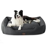 BEDSURE waschbar Hundebett Grosse Hunde - 90x69x25 cm Hundekorb mit erhöhte Ränder und abnehmbarem Bezug, rutschfest Hundesofa für mittlere große Hunde, grau