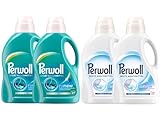 PERWOLL Flüssig-Set 4x 27 Waschladungen (108WL) 2x Sport & 2x White, Hygiene Waschmittel reinigt sanft, entfernt schlechte Gerüche & Feinwaschmittel erneuert Weiß und Fasern