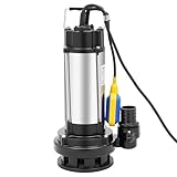 Edelstahl Schmutzwasserpumpe 1500W Edelstahl-Pumpe 2850r/min Elektrische Tauchpumpe mit IP68 Schutz & Schwimmerschalter, 1271.33ft³/h Schmutzwassertauchpumpe für Garten Industrie Hauswasserwerk
