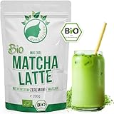 NanaNatura's Bio Matcha Latte Mix Pulver mit echtem Zeremonie-Matcha aus Japan | für leckeren Matcha Tee Genuß