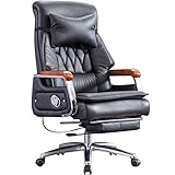 Ergonomischer Chefsessel Bürostuhl Echtleder 90° 155° Verstellbarer Drehstuhl Computerstuhl 200.0 kg Kapazität Schwarz Maße:114 120x52cm