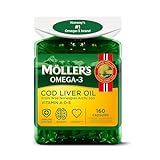 Moller’s ® | Lebertran Kapseln | Omega-3-Fettsäuren DHA & EPA, Enthält Vitamin A, D & E, Unterstützt Immunsystem, Herzfunktion, Gehirnfunktion & Sehkraft | 160 Stück