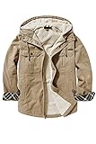 Mr.Stream Herren Thermomantel aus schwerem Sherpa-Fleece, mit Kapuze, gewaschene Baumwolle, khaki, Small