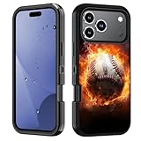 FVAENDHIO Schutzhülle für iPhone 15 Pro Max, strapazierfähig, 3-in-1-Hybrid-Schutzhülle in Militärqualität, stoßfest, Ganzkörper-Schutzhülle für iPhone 15 Pro Max (6,9 Zoll, 2025), Burning Baseball