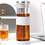 JanYoo Cold Brew Kaffeebereiter 800ml, Cold Brew Coffee Maker mit 304 Edelstahlfilter, Brühglas Karaffe mit Anti-Rutsch-Silikonhülle, Ausguss für Eiskaffee, Eistee