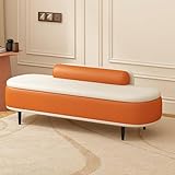 Moderne Ottomane, Sitzbank mit Lendenkissen, Eingangssitzbox für Wohnzimmer, Kunstleder, Fußstütze, Hocker, Orange und Beige, 60 cm