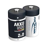 ANSMANN Mono D Akkus Typ 8500 1,2 Volt (2 Stück) - Mono-D Batterien wiederaufladbar, mit äußerst geringer Selbstentladung/Einsatz in Garagentüröffner, Waage, Uhr, Digitalkamera