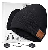 ZRUHIG Bluetooth Mütze, Wintermütze mit abnehmbarem integriertem Mikrofon und HD Stereo Lautsprechern, Unisex Winter Strickmütze Musik Kopfhörern, Geschenke für Männer Frauen Weihnachten (Schwarz)…