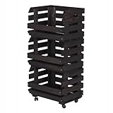 STOLMAK Obstkiste Holz auf Rollen 37 x 79 x 30 cm Kartoffel Obst Gemüse Aufbewahrung Regal mit Körben Stapelkisten Holzkiste Groß Aufbewahren Gemüsekiste 3 Etagen Farbe Schwarz