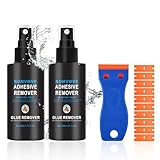 BOMVMVE Aufkleber Entferner, Etikettenentferner, Sekundenkleber Entferner mit Schaber und Ersatzklingen, Klebereiniger Entfernen, für Auto, Fenster, Wände（50ml*2）