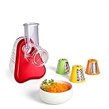 Moulinex Fresh Express 3 in 1 Gemüsewolf, 3 Einsätze, Schneiden, Zerkleinern und Reiben, elektrisches Schnitzelwerk, Gemüseschneider, Gemüsehobel, 200 Watt, Made In France, Rot-Weiß, DJ7535