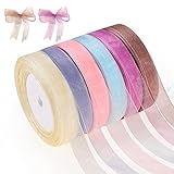 HIFOT Geschenkband Organza Stoff Schleifenband 6 Rollen, Geschenkbänder Satinband für Geschenk Verpackung, Geburtstagsparty dekoband, Kränze, DIY Handgefertigt