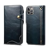 Schutzhülle für iPhone 14 Pro Max (6,7 Zoll (17 cm) (Farbe: Blau), echtes Magnet-Klapphülle aus Leder mit Kartenfächern