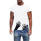 Mens Fashion Casual Baumwolle bedrucktes Kurzarm-T-Shirt Quadratische Uhren Herren (White, XL)