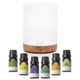 ASAKUKI 300ML Aroma Diffuser mit 6 * 10ML Ätherische Öle Set, Ätherische Öl Diffuser,Ultraschall-Luftbefeuchter für Home Office, 15 Farbe LED mit 4 Timer Einstellung