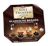 Edle Tropfen in Nuss Klassische Brände 250g, flüssig gefüllte Schokoladenpralinen mit Milchschokoladen-Überzug und knackigen Haselnuss-Splittern