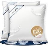 CALMONT 3-Kammer Daunenkissen 80x80 I flauschig & Allergiker geeignet I Langlebig & Atmungsaktives Bettkissen I Federkopfkissen I Federkissen 80 x 80 cm Kopfkissen Daunen (80 x 80 cm (2er Set))