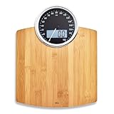 ADE Digitale Körperwaage mit analoger Anzeige | großes Display | sehr genaue Ergebnisse bis 180 kg | Wiegefläche aus echtem Bambusholz
