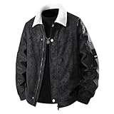 Genérico Arbeitsjacke mit Reverskragen, Fleece, gefüttert, dicke Jeansjacke für den Winter, modische Herren-Wintermäntel, Schwarz , Large