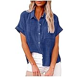 Tunika Tops für Frauen UK Casual Grafik Shirts Damen Blusen Trendy Solid Button Shirt Female V-Ausschnitt Lose T-Shirt Bluse Ausgehen Freizeithemden Verkauf UK Größe, 03 blau, X-Large