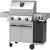 Schickling Gasgrill 'Henry L - Deluxe' Edelstahlgrill Grillwagen mit Unterschrank, Doppelwandigem Deckel, 3 Brenner, 800 Grad Seitenbrenner & 3-teiligem Grillrost - Made in Germany