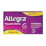 Allegra Allergietabletten 20 Stk – Antihistaminikum - Wirkstoff Bilastin - schnell und 24 Std wirksam bei Heuschnupfen, Tierhaar-, Hausstaumilben-, Schimmelpilzallergie, Urtikaria