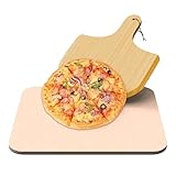 Pizzastein, Pizza-Kochstein, Pizza-Backstein | Quadratischer Backstein mit Holzschälpaddel, Grill-Pizzastein, Backstein zum Grillen, Pizza, Brot, Kuchen, 14,9 x 11,8 x 0,4 Zoll