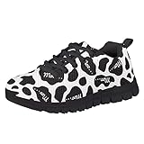 NETILGEN Kinder-Laufschuh für Jungen und Mädchen, Schnürung, Laufen, Tennis, Sneaker, gestrickte Netz-Sportschuhe für kleine Kinder/große Kinder, Kuhmuster, 34 EU
