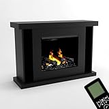 GLOW FIRE Wasserdampf Kamin ARES (Standkamin) - Elektrokamin mit Heizung und Kaminfeuer - Kaminkonsole aus Holz mit patentiertem Opti-myst-LED Kamineinsatz, 130x100x38 cm - Schwarz