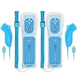 Gamrombo 2er Set Controller für Wii Wireless wii Fernbedienung mit Nunchuck Wii Remote Gamepad mit Motion Plus und weiß Silikongehäuse Armband Vernbedinung Ersatz Controller für Wii/U