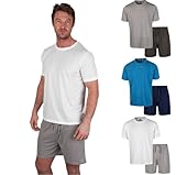 Light & Shade LSSET032 Herren T-Shirt mit Rundhalsausschnitt und kurzes Pyjama-Set, Weiß, L