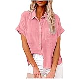 Tunika Tops für Frauen UK Casual Grafik Shirts Damen Blusen Trendy Solid Button Shirt Female V-Ausschnitt Lose T-Shirt Bluse Ausgehen Freizeithemden Verkauf UK Größe, 03 Rosa, XXXXL