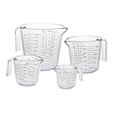 Gucass 4 Stück Messbecher Set, Kunststoff Messbecher mit Griff und Skala, Plastik Measuring Cups Set 150/300/600/1000ml, Hitzebeständig Präzisions Messbecher für Küche Labor, BPA Free, Transparent